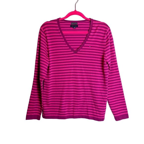 Tommy Hilfiger Tops - Tommy Hilfiger V Neck Pima Cotton Long Sleeve Tee Pink Purple Size XL Y2K